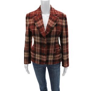 Margaret Howell Womens Brown Plaid Wool Blazer Button Long Sleeve Size 2